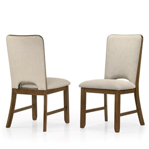 Bowery Hill Walnut Side Chair Set of 2 with Beige Fabric Upholstery
