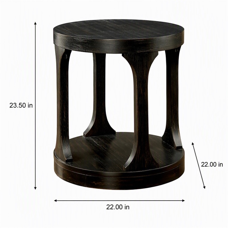 Bowery Hill Solid Wood Open Shelf End Table in Antique Black