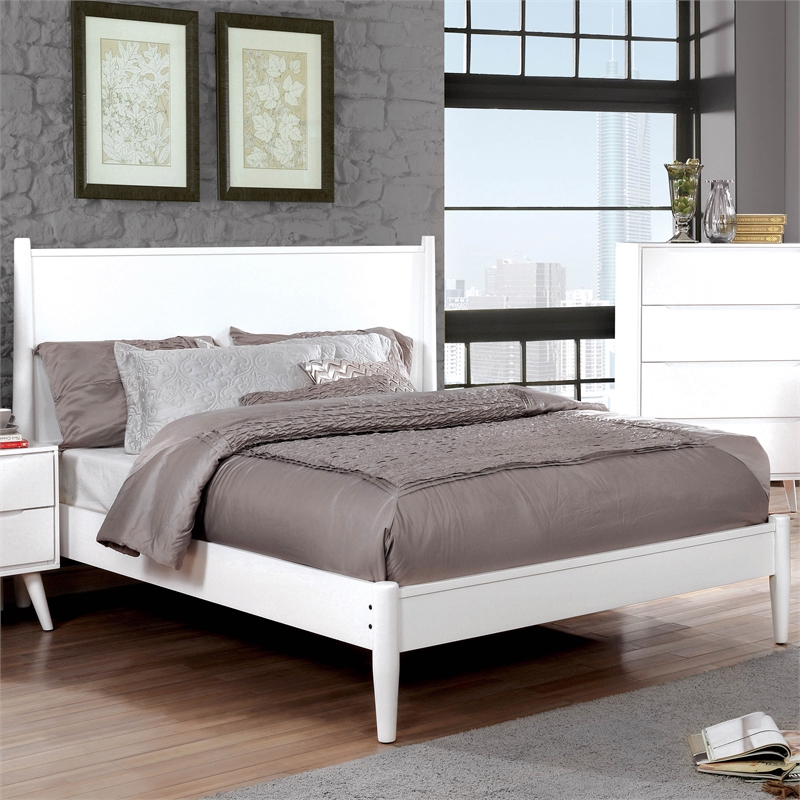 Bowery Hill Solid Wood Queen Platform Bed in White