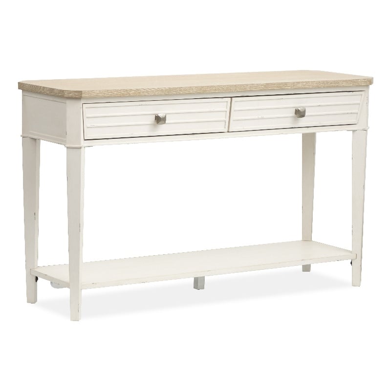 Bowery Hill Rectangular Sofa Table in Sea Pearl and Driftwood Finish