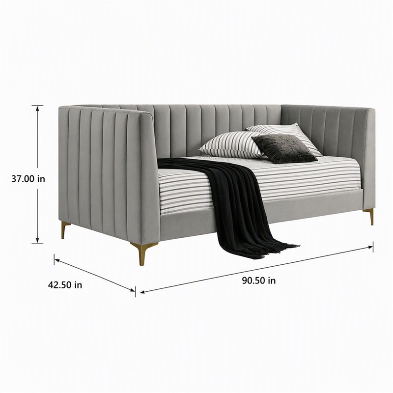 Bowery Hill Tufted Twin Daybed in Light Gray with Metal Legs