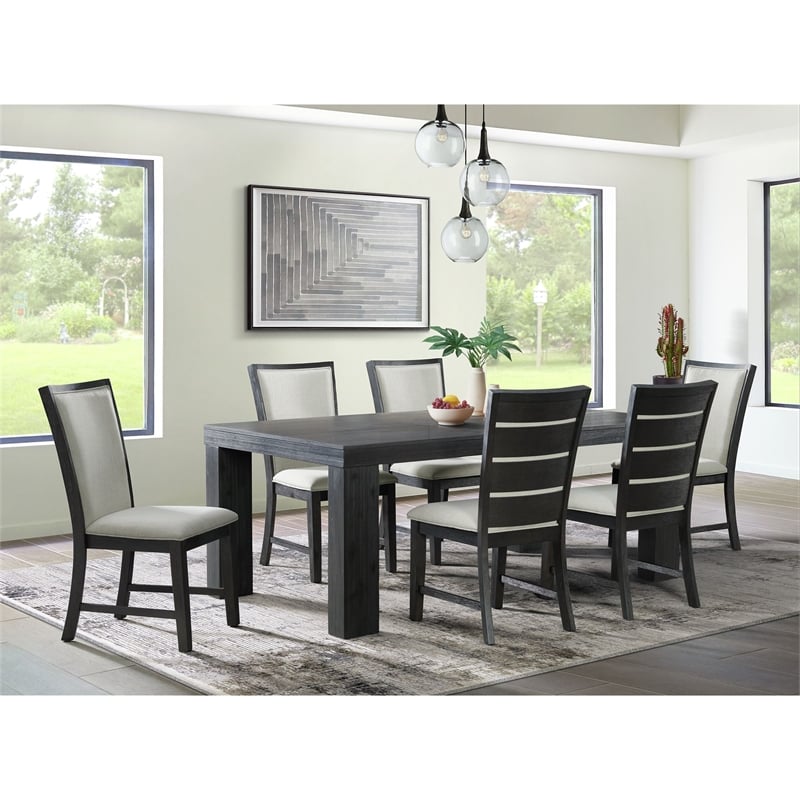 bowery hill jasper rectangle dining table in black wood with leaves