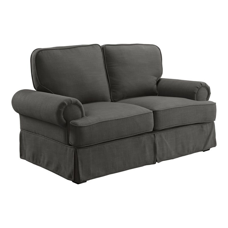 Bowery Hill Transitional Fabric Upholstered Loveseat in Gray