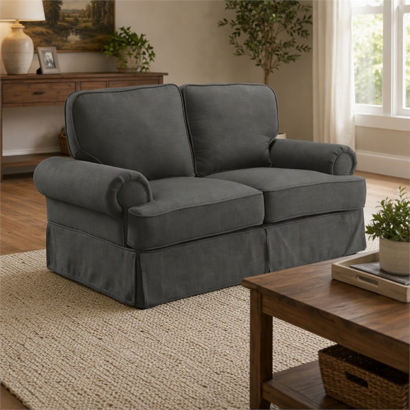 Bowery Hill Transitional Fabric Upholstered Loveseat in Gray