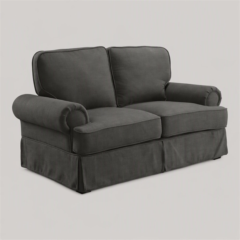 Bowery Hill Transitional Fabric Upholstered Loveseat in Gray