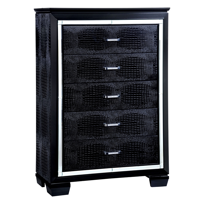 Bowery Hill 5-Drawer Solid Wood Chest in Black Finish