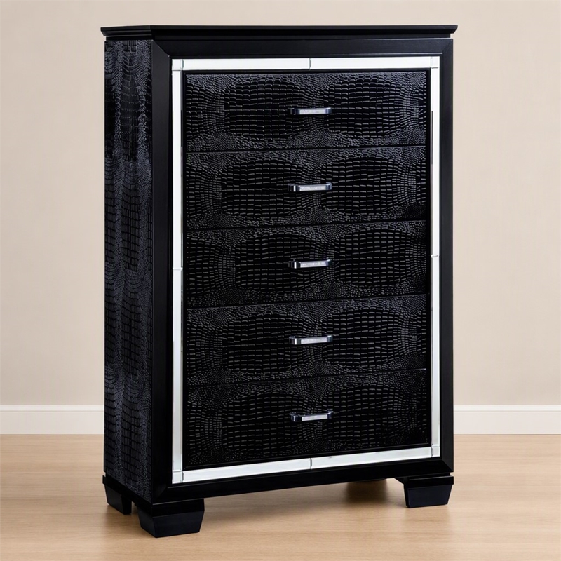 Bowery Hill 5-Drawer Solid Wood Chest in Black Finish