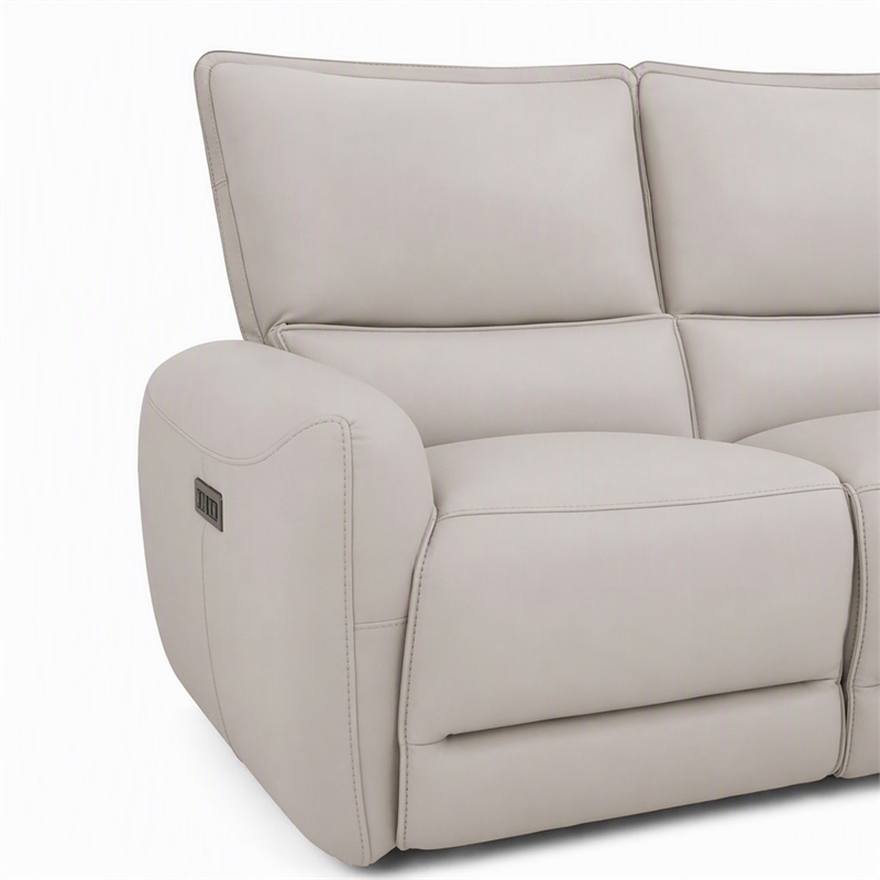 Bowery Hill Beige Leather Power Reclining Sofa with USB Ports and Wood Frame