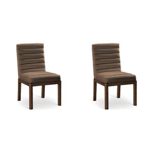 Bowery Hill Set of 2 Brown Velvet Dining Chairs with Walnut Ash Wood Legs