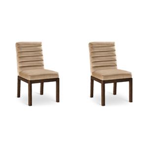Bowery Hill Set of 2 Velvet Dining Chairs with Walnut Brown Solid Ash Wood Legs