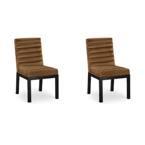 Bowery Hill Set of 2 Dining Chairs in Saddle Velvet with Solid Ash Wood Legs