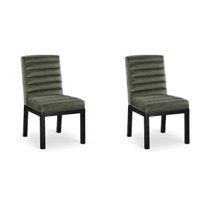 Bowery Hill Set of 2 Green Velvet Dining Chairs with Solid Ash Wood Legs