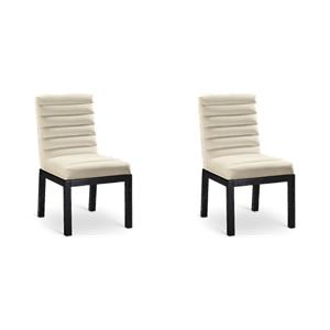 Bowery Hill Set of 2 Cream Velvet Dining Chairs with Solid Ash Wood Legs
