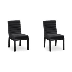 Bowery Hill Set of 2  Black Velvet Dining Chairs with Solid Ash Wood Legs