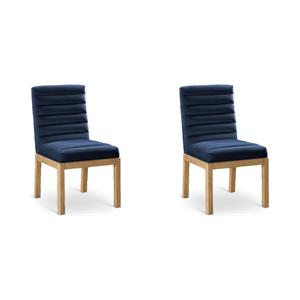 Bowery Hill Set of 2  Navy Velvet Dining Chairs with Solid Ash Wood Legs
