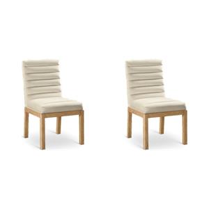 Bowery Hill Set of 2 Cream Velvet Dining Chairs with Solid Ash Wood Legs