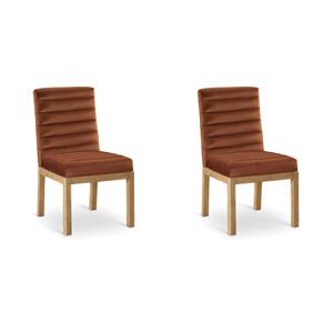 Bowery Hill Set of 2 Velvet Dining Chairs in Cognac with Solid Ash Wood Legs