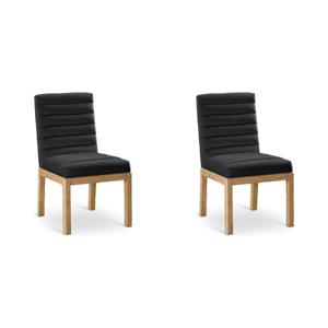 Bowery Hill Set of 2 Black Velvet Dining Chairs with Solid Ash Wood Legs