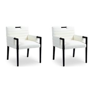 Bowery Hill Set of 2 Cream Vegan Leather Dining Armchairs with Solid Wood Legs