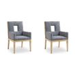 Bowery Hill Set of 2 Navy Linen Dining Armchairs with Natural Oak Frame