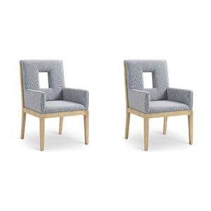 Bowery Hill Set of 2 Dining Armchairs in Light Blue Linen with Solid Wood Frame