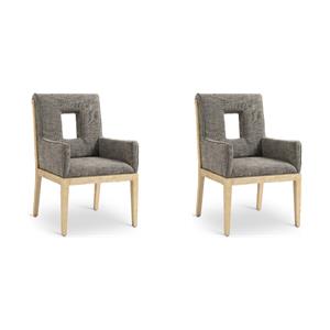 Bowery Hill Set of 2 Grey Linen Arm Chairs with Mid-Century Design & Oak Frame