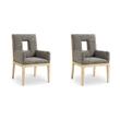 Bowery Hill Set of 2 Grey Linen Arm Chairs with Mid-Century Design & Oak Frame