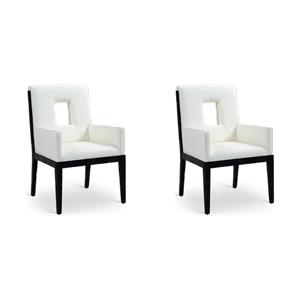 Bowery Hill Set of 2 Vegan Leather Dining Arm Chairs in Cream with Solid Wood Frame