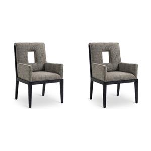 Bowery Hill Set of 2 Dining Arm Chairs in Dark Grey Linen & Solid Wood