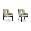 Bowery Hill Set of 2 Green Linen Dining Arm Chairs with Solid Wood Frame