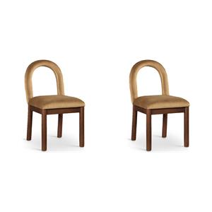 Bowery Hill Set of 2 Saddle Velvet Dining Chairs in Brown Walnut Wood