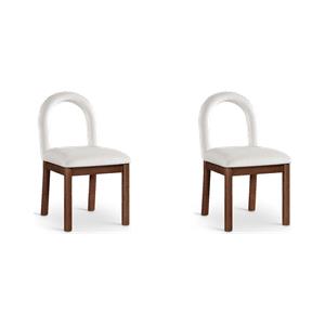 Bowery Hill Set of 2 Cream Velvet Dining Chairs with Walnut Wood Legs