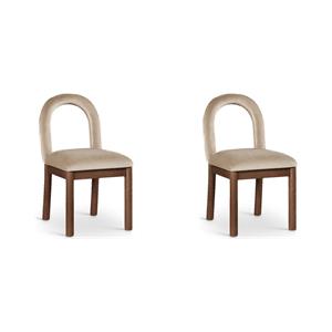 Bowery Hill Set of 2 Beige Velvet Dining Chairs with Walnut Solid Wood Legs
