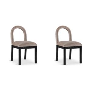 Bowery Hill Set of 2 Taupe Velvet Dining Chairs with Solid Wood Legs