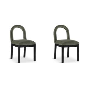 Bowery Hill Set of 2 Green Velvet Dining Chairs with Black Wood Legs