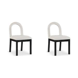 Bowery Hill Set of 2 Cream Velvet Dining Chairs with Solid Wood Legs