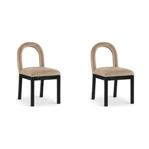Bowery Hill Set of 2 Beige Velvet Dining Chairs - Ultra Luxe Velvet and Solid Wood Legs