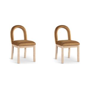 Bowery Hill Set of 2 Dining Chairs - Saddle Velvet & Solid Wood Legs