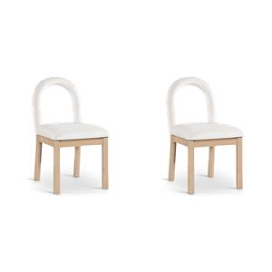 Bowery Hill Set of 2 Cream Velvet Dining Chairs with Solid Wood Legs
