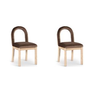 Bowery Hill Set of 2 Velvet Dining Chairs in Brown with Solid Wood Legs