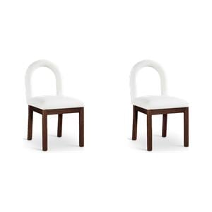 Bowery Hill Set of 2 Dining Chairs in Cream Linen Fabric with Walnut Wood Legs