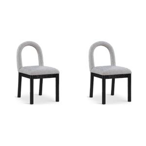Bowery Hill Set of 2 Grey Linen Dining Chairs in Textured Fabric & Solid Wood