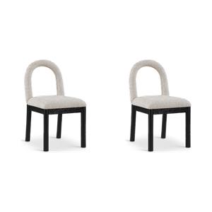 Bowery Hill Set of 2 Dining Chairs in Beige Linen Fabric with Black Wood Legs