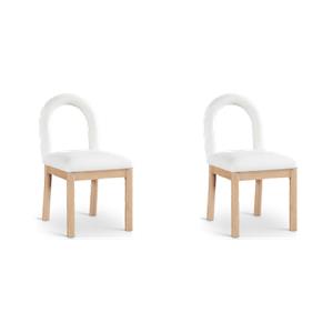 Bowery Hill Set of 2 Cream Linen Textured Fabric Dining Chairs with Solid Wood Legs