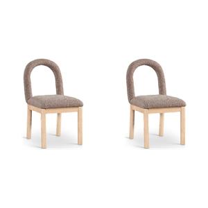 Bowery Hill Set of 2 Brown Linen Textured Fabric Chairs with Solid Wood Legs