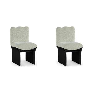 Bowery Hill Set of 2 Mint Chenille Fabric Upholstered Dining Chairs in Black Oak Base