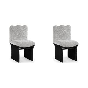 Bowery Hill Set of 2 Grey Chenille Fabric Dining Chairs with Black Oak Finish
