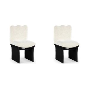 Bowery Hill Set of 2 Dining Chairs in Cream Chenille with Black Oak Veneer