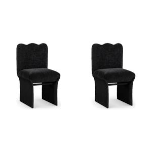 Bowery Hill Set of 2 Black Chenille Upholstered Dining Chairs in Art Deco Style