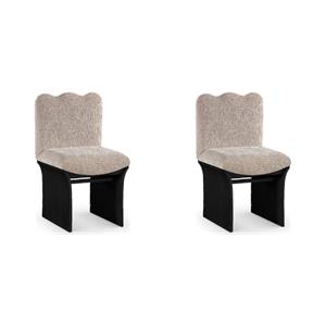 Bowery Hill 2Pc Dining Chair Set in Beige Chenille snd Solid Wood with Black Oak Veneer